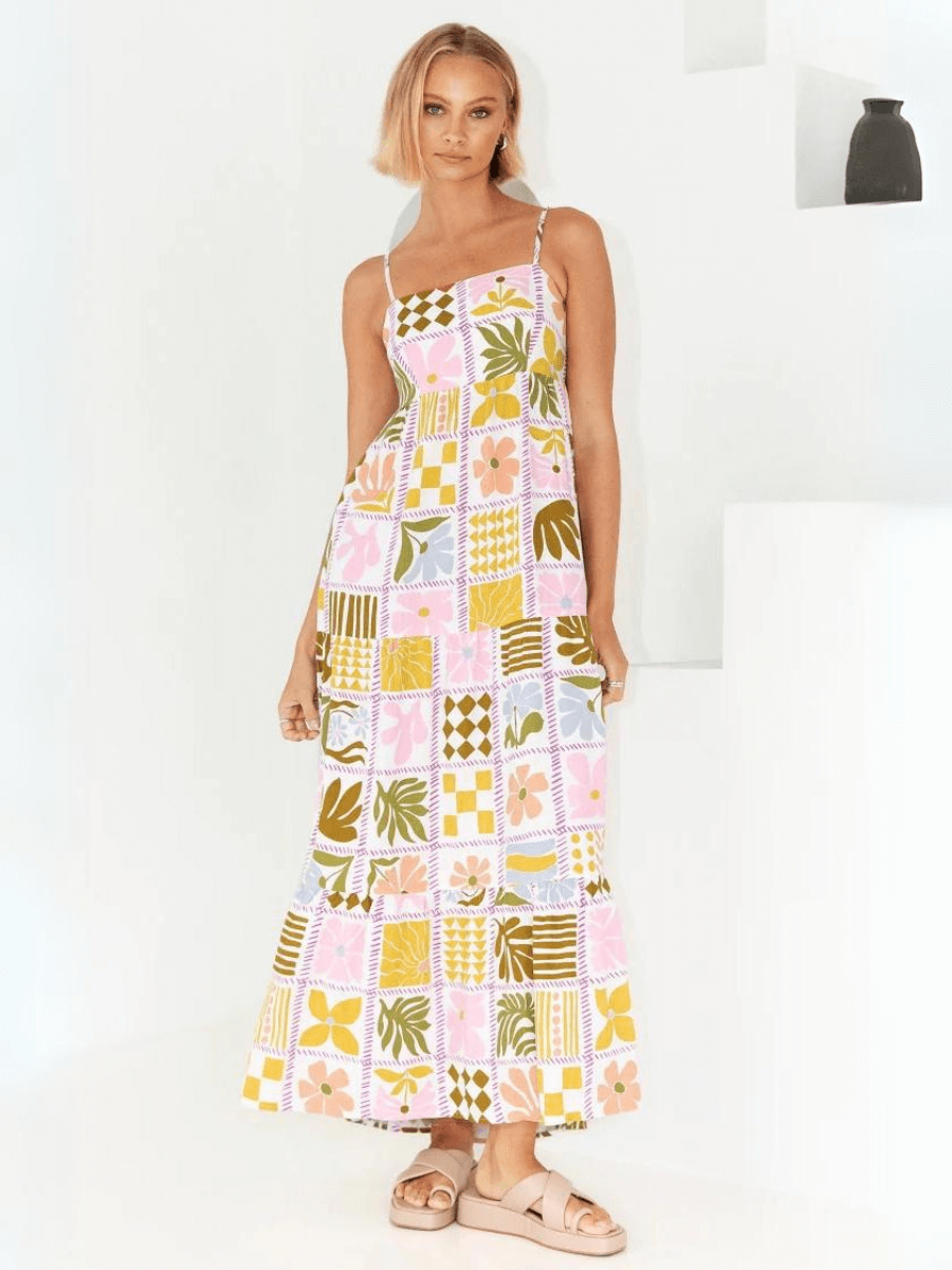 Emilie Border Print Maxi Dress - Multi