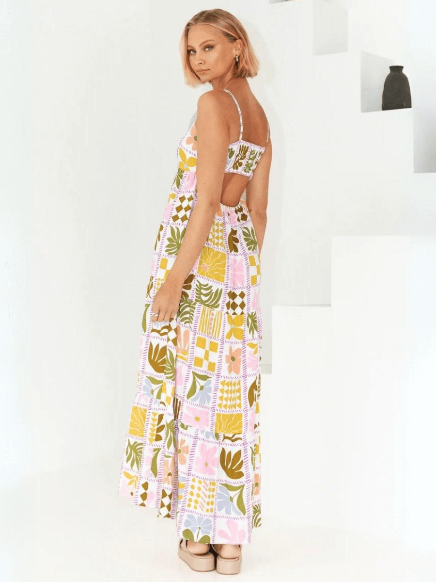 Emilie Border Print Maxi Dress - Multi