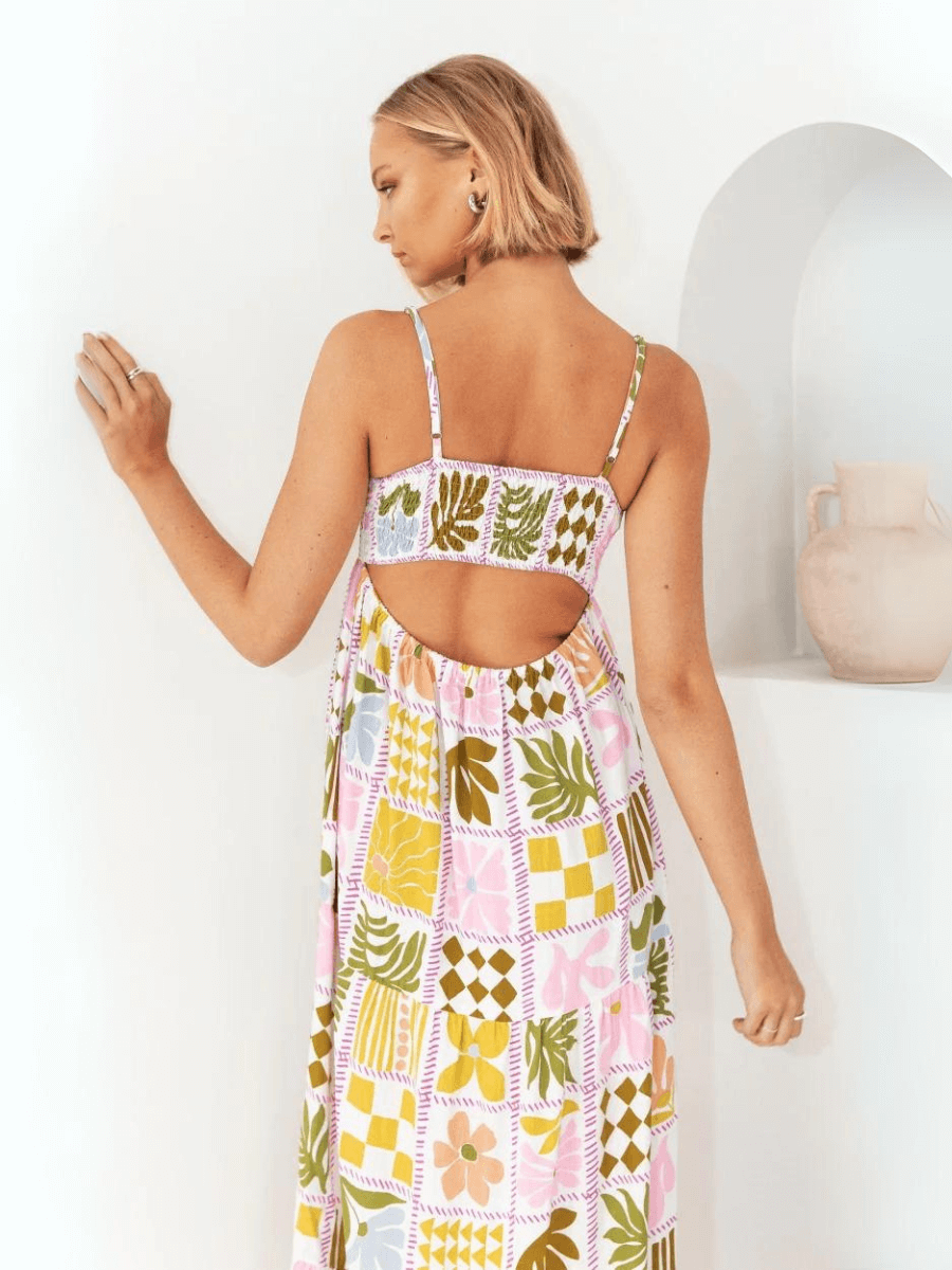 Emilie Border Print Maxi Dress - Multi