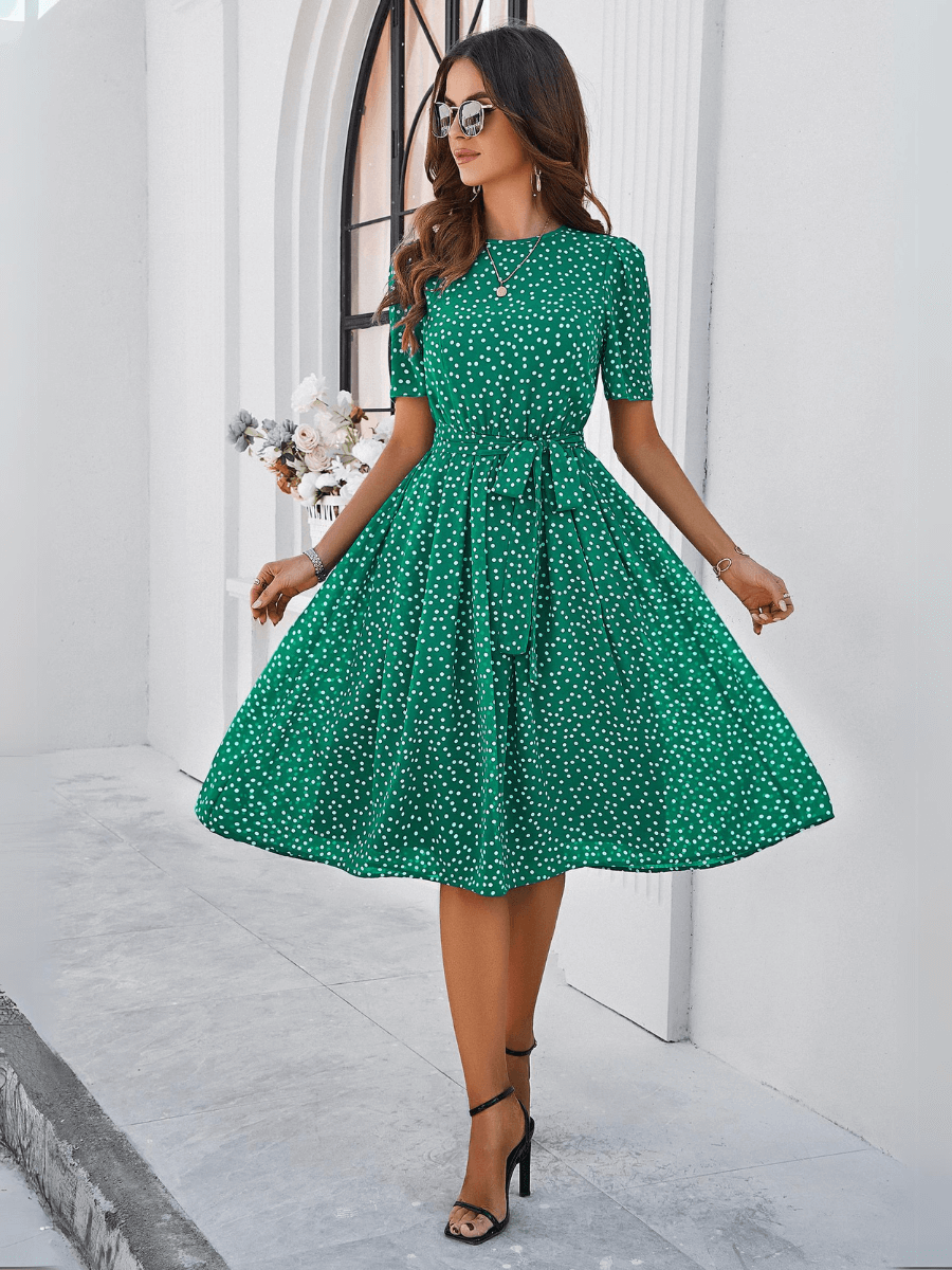 Margaret Polka Dot Midi Dress - Green