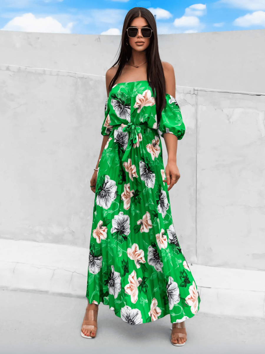 Rosalie Off The Shoulder Plisse Maxi Dress - Green