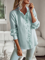 Brixey Stripe Ruffle Button Down Top - Green