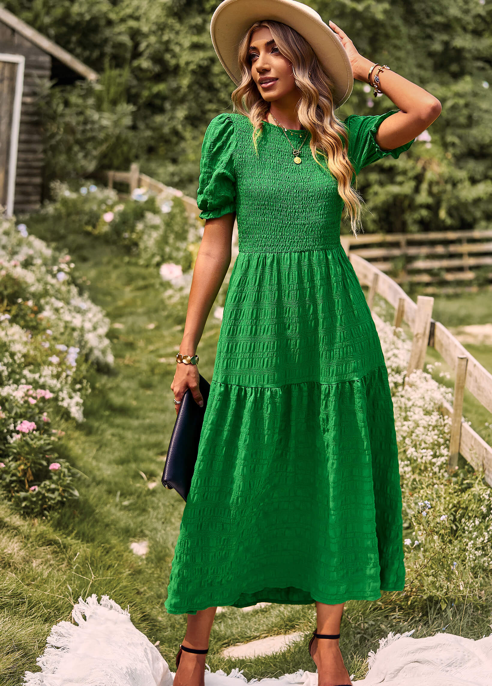 Riviera Romance Smock Tiered Maxi Dress