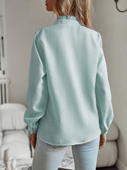 Brixey Stripe Ruffle Button Down Top - Green