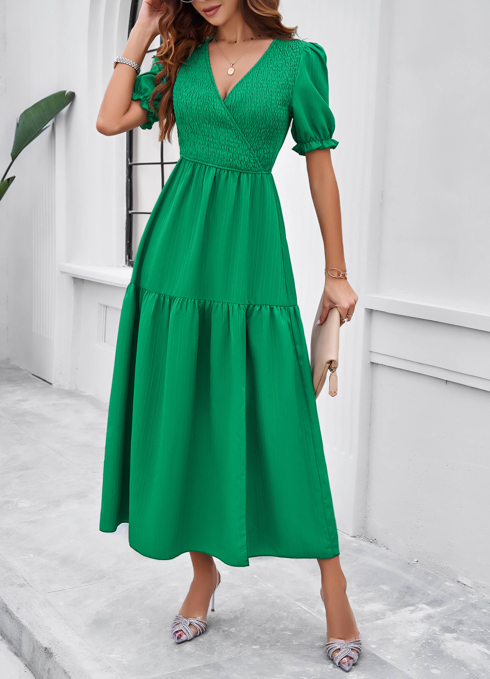 Meadow Smock Midi Dress - Green