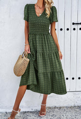 Leonie Spotted Tiered Midi Dress - Green