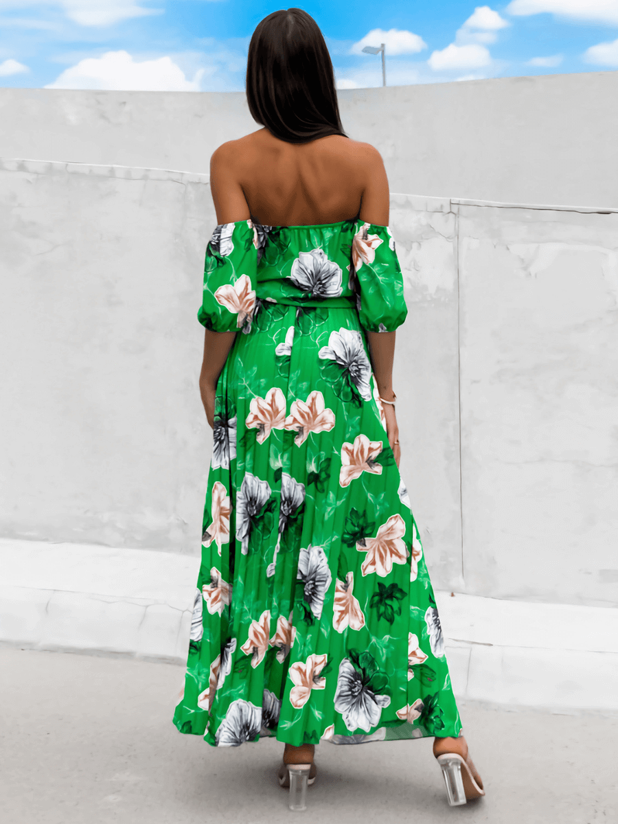 Rosalie Off The Shoulder Plisse Maxi Dress - Green