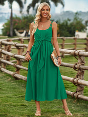 Touch Of Lawn Front Tie Midi Dress - Green