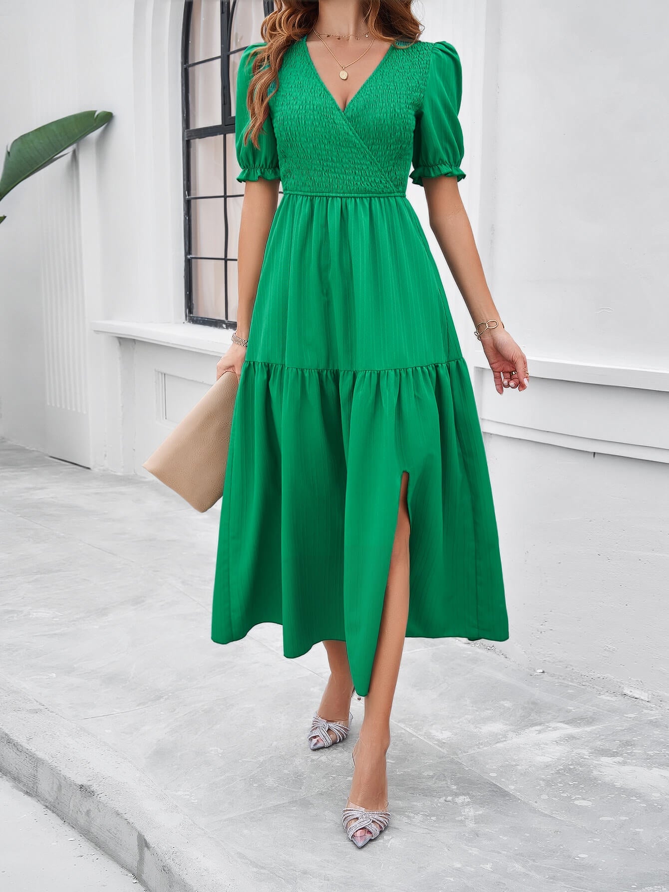 Meadow Smock Midi Dress - Green