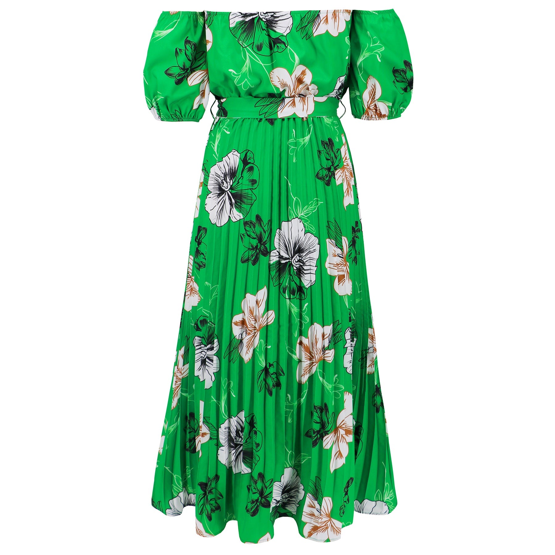 Rosalie Off The Shoulder Plisse Maxi Dress - Green