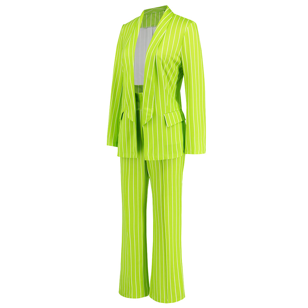 Hudson Pinstripe Blazer Matching Set - Neon Green
