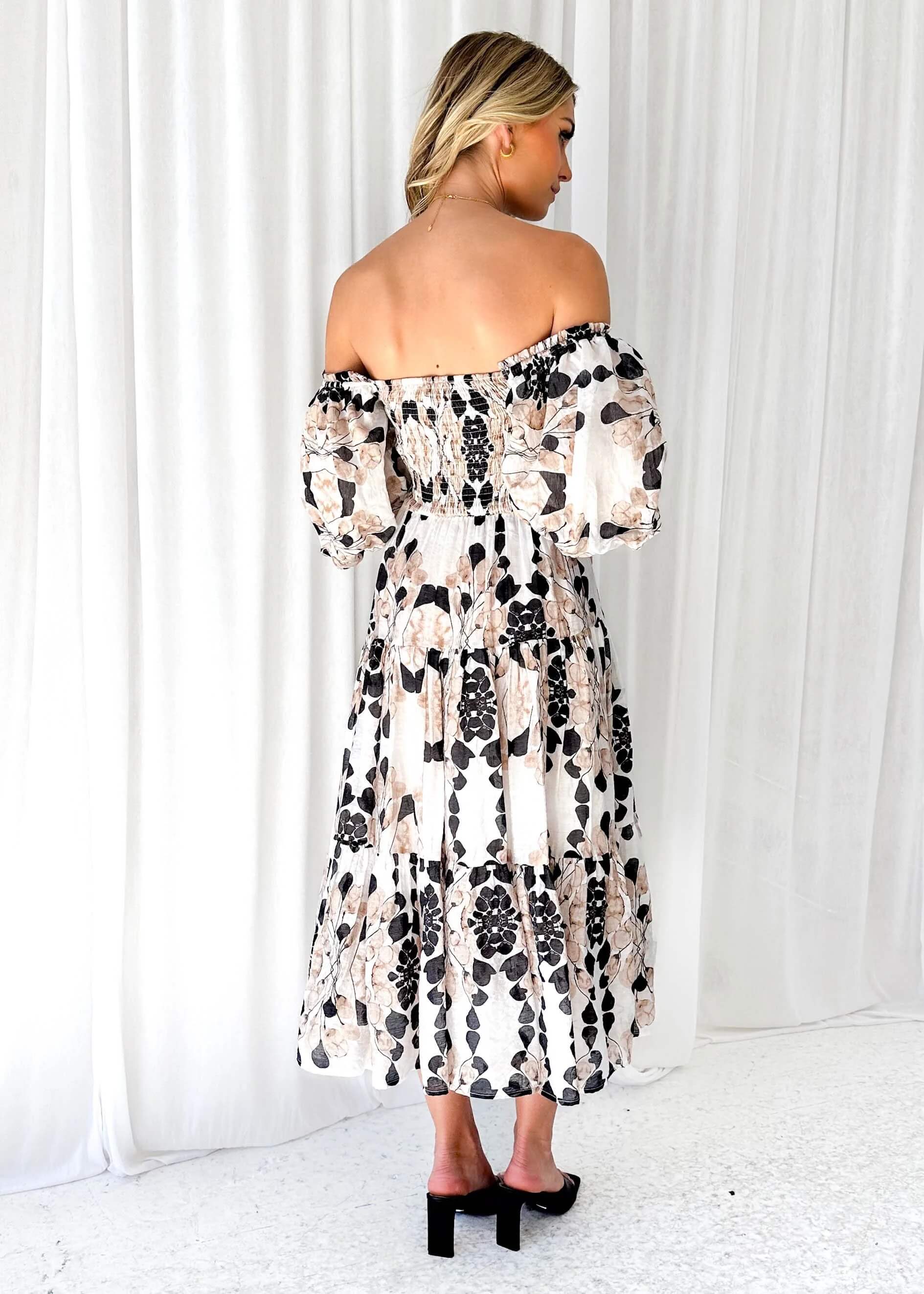 Chiara Floral Off The Shoulder Maxi Dress - Grey