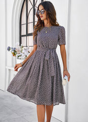 Margaret Polka Dot Midi Dress - Grey