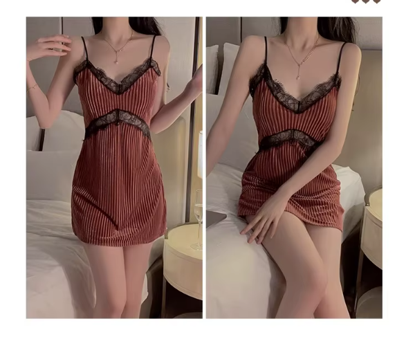 Suspender Simple Lace-up Nightgown Underwear Pajamas Set