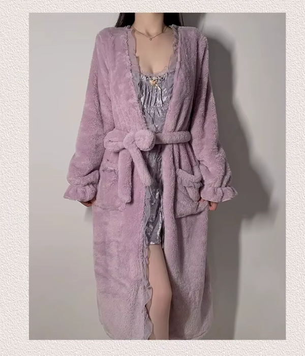 Luxury Velvet Pajamas Slimming Suspender Rob Nightgown Suit