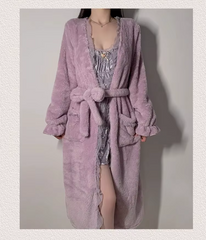 Luxury Velvet Pajamas Slimming Suspender Rob Nightgown Suit