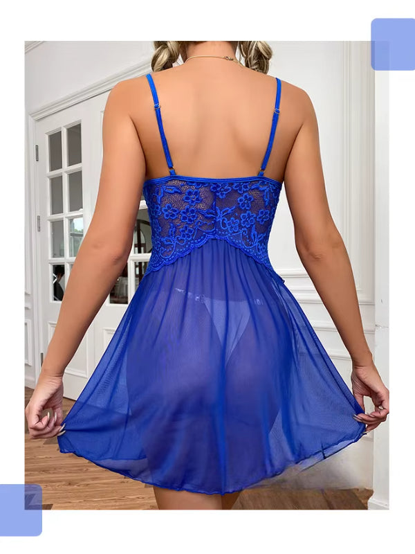 Pure Desire Mesh Perspective Out Open Back Side Elegant Nightdress
