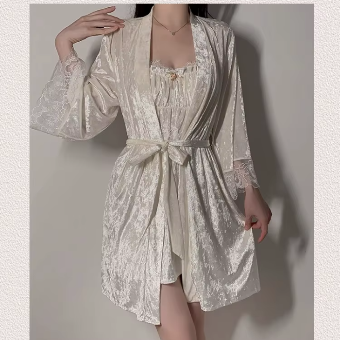 Luxury Velvet Pajamas Slimming Suspender Nightgown Suit