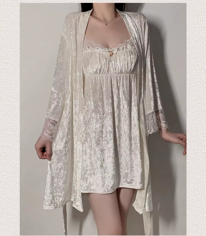Luxury Velvet Pajamas Slimming Suspender Nightgown Suit