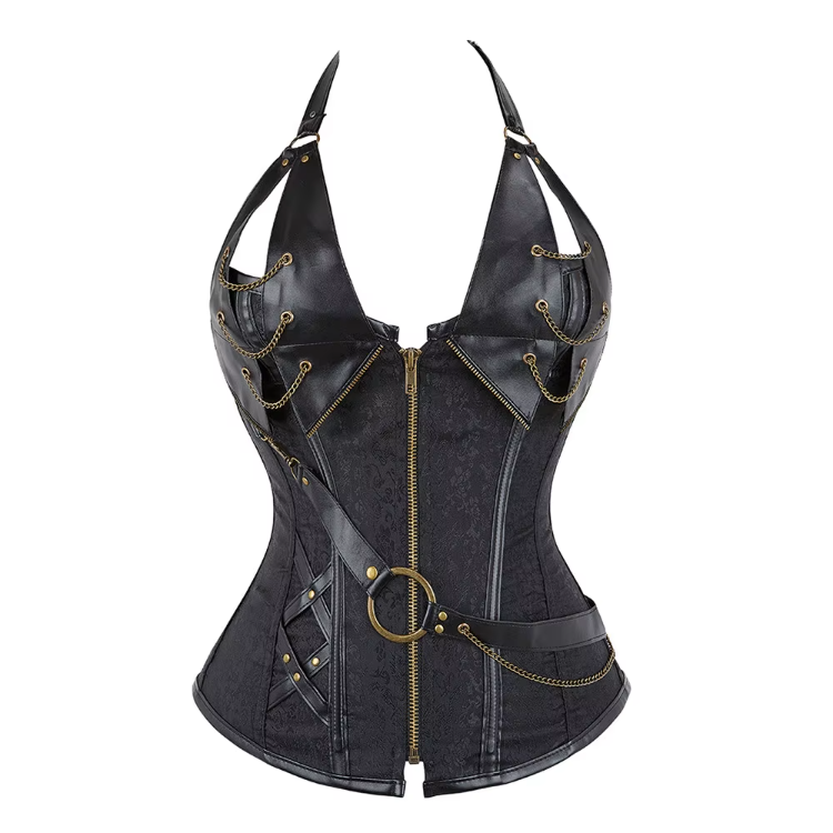 Leather Overbust Bustier Gothic Corsets Top