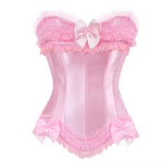 Lace Bowknot Decorated Satin Overbust Corsets