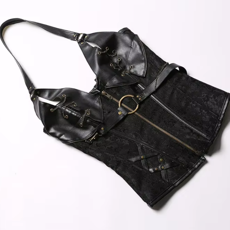 Leather Overbust Bustier Gothic Corsets Top