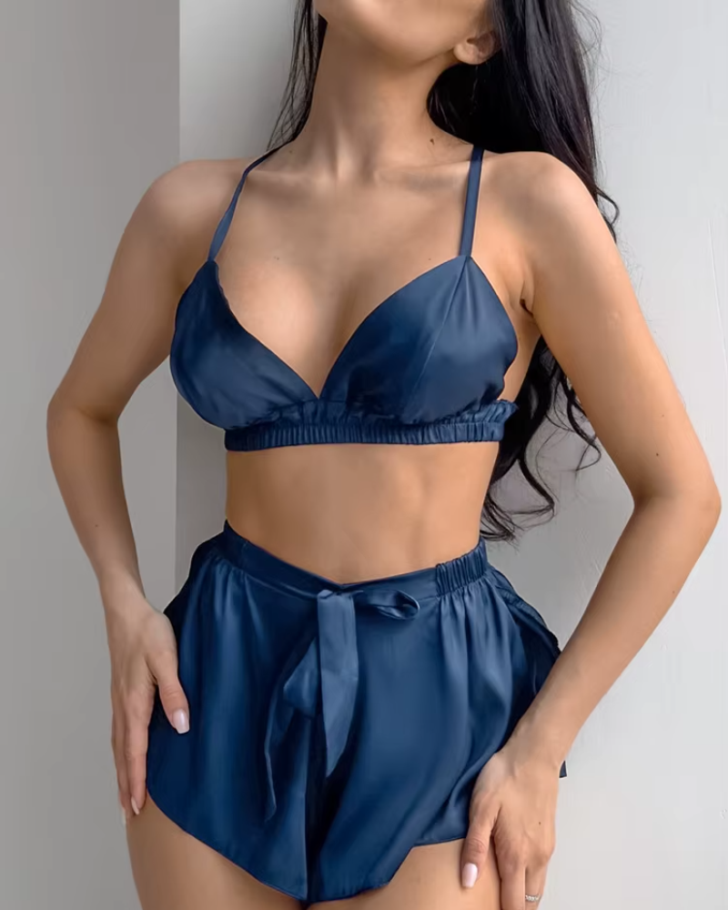 Feathers Long Sleeve Sleepwear Female Bra Casual Suits With Shorts