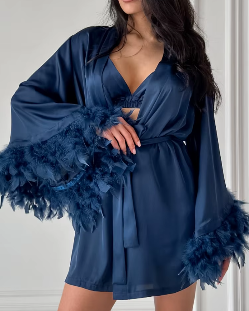 Feathers Long Sleeve Sleepwear Female Bra Casual Suits With Shorts