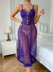 Pearl Intimate Decoration Lace Pajama Long Night Dress