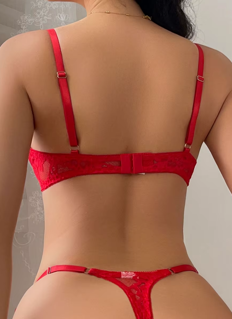 Flower Lace Sleeveless Bra Low Waist Lingerie Two Pieces Set