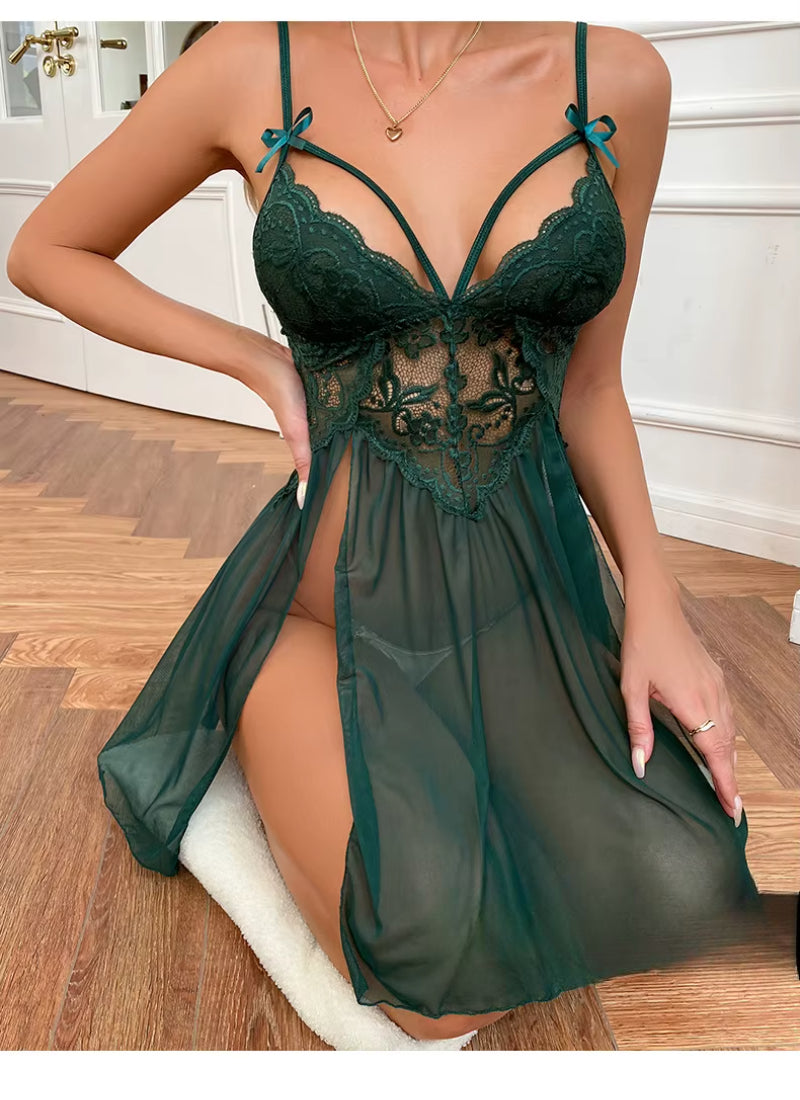 Pure Desire Mesh Perspective Out Open Back Side Elegant Nightdress