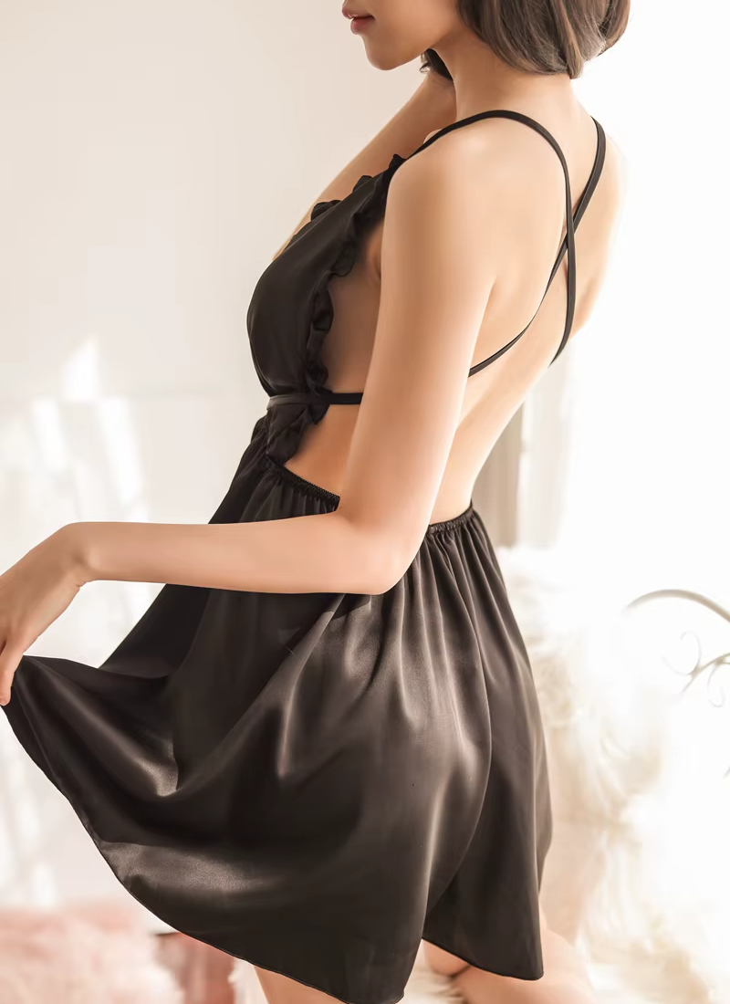 Rayon V Neck Sling Satin Backless Sleep dressing sleepwear