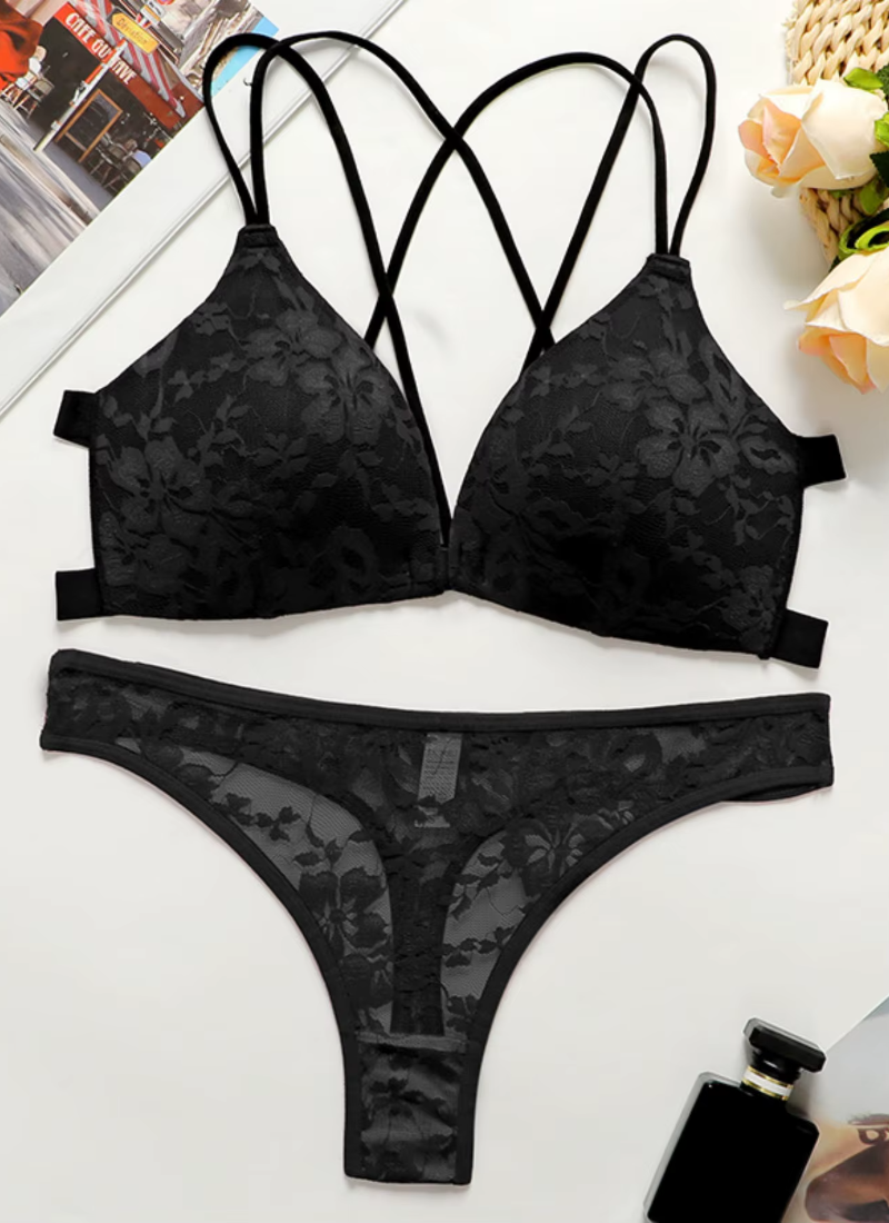 Beautiful back lace front buckle comfortable underwear bra set