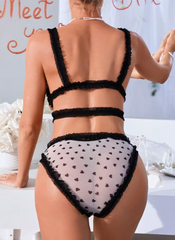 Heart Polka Dot Mesh Underwear No Wire Cute Ruffles Bra and Panties Sets
