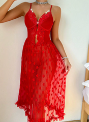 Pearl Intimate Decoration Lace Pajama Long Night Dress