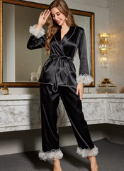 Short Robe Cardigan Trouser Suit Pajamas Set