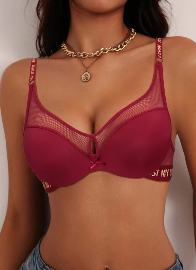 Letter Print Mesh Underwear Breathable Bra