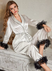 Short Robe Cardigan Trouser Suit Pajamas Set
