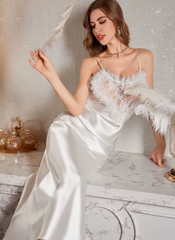 Ice Silk Lace Long Nightgown Suspender Sleepwear