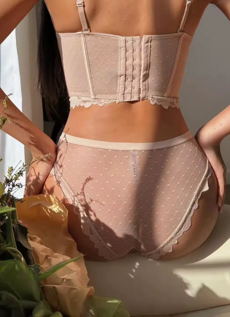 Lace Flowers Embroidery Body Shaper Long Mesh Breathable Top Bra Set