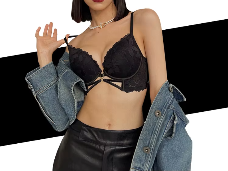 Lace Embroidery Deep V Push Up Brassiere Bra and Panties Set