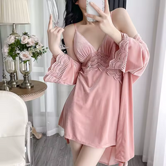 Homeware Lace Sling Long-Sleeved Robe Pajamas Set Nightgowns