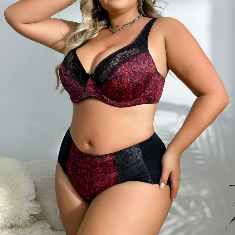 Floral Print Lingerie Thin Panties and Bra Set