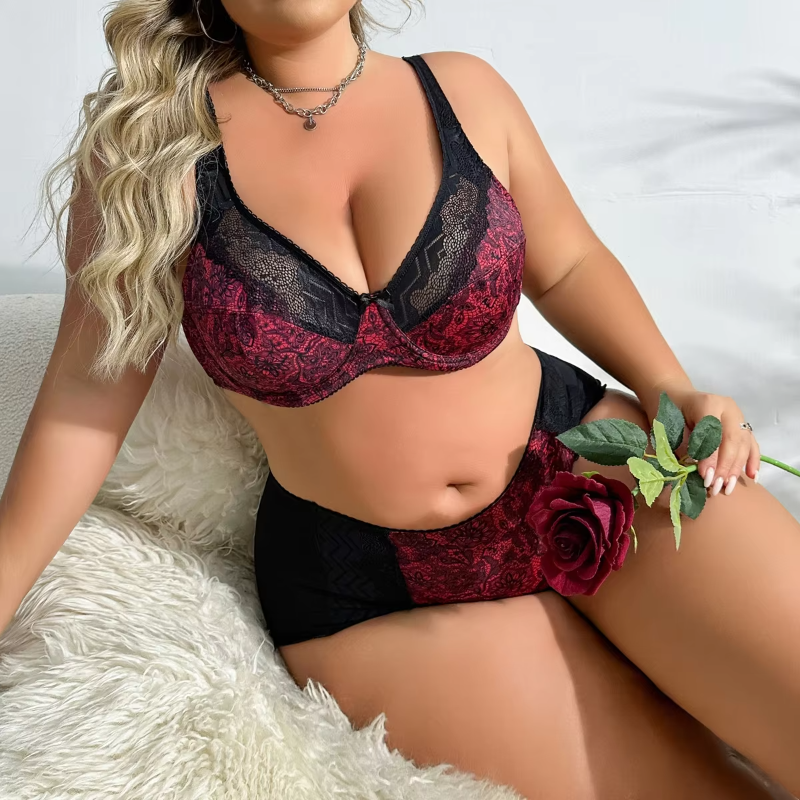Floral Print Lingerie Thin Panties and Bra Set
