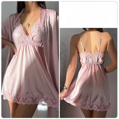 Lace Robe Suit Sleepwear Nightgown Loungewear Rayon Nightdress