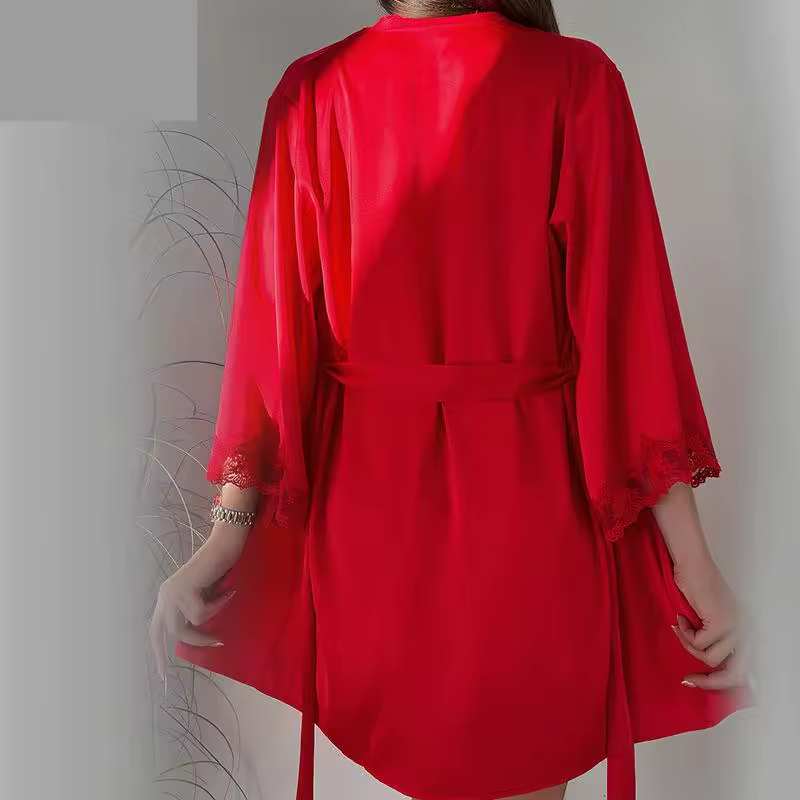 Lace Robe Suit Sleepwear Nightgown Loungewear Rayon Nightdress