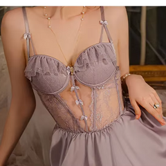 Satin Mini Night Dress Lower Back Nightgowns Set