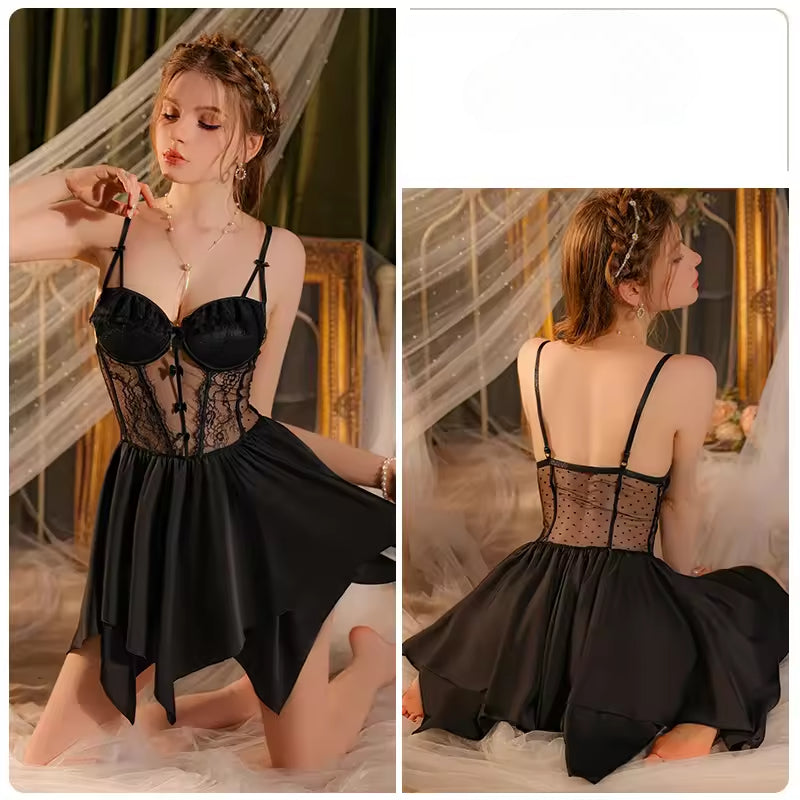 Satin Mini Night Dress Lower Back Nightgowns Set