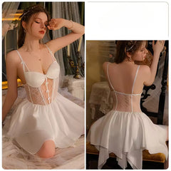 Satin Mini Night Dress Lower Back Nightgowns Set