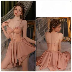 Satin Mini Night Dress Lower Back Nightgowns Set